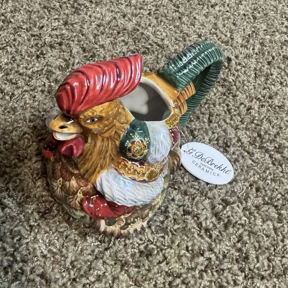 G De‎ Brechkt porcelain teapot Santa on Rooster ceramic hand painted 2008